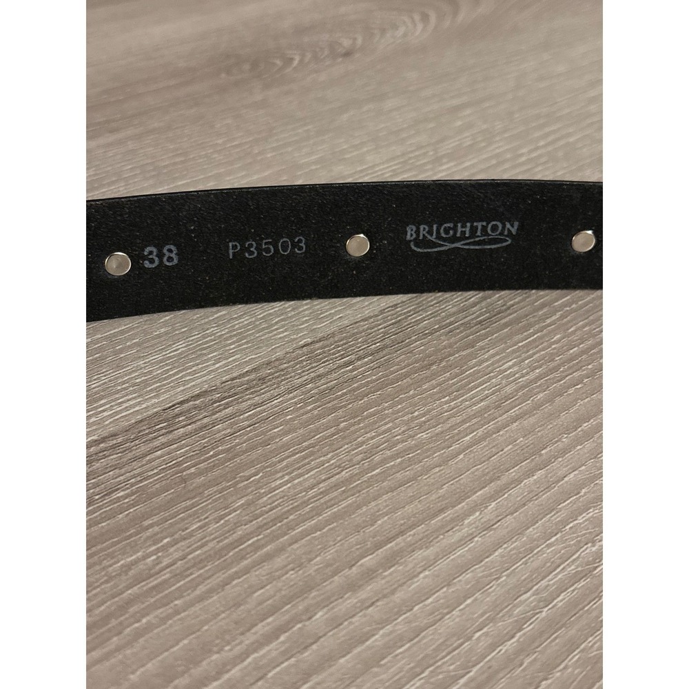Brighton Womens Black Leather Western Studded Belt Silver Buckle 38 Designer - Picture 5 of 9